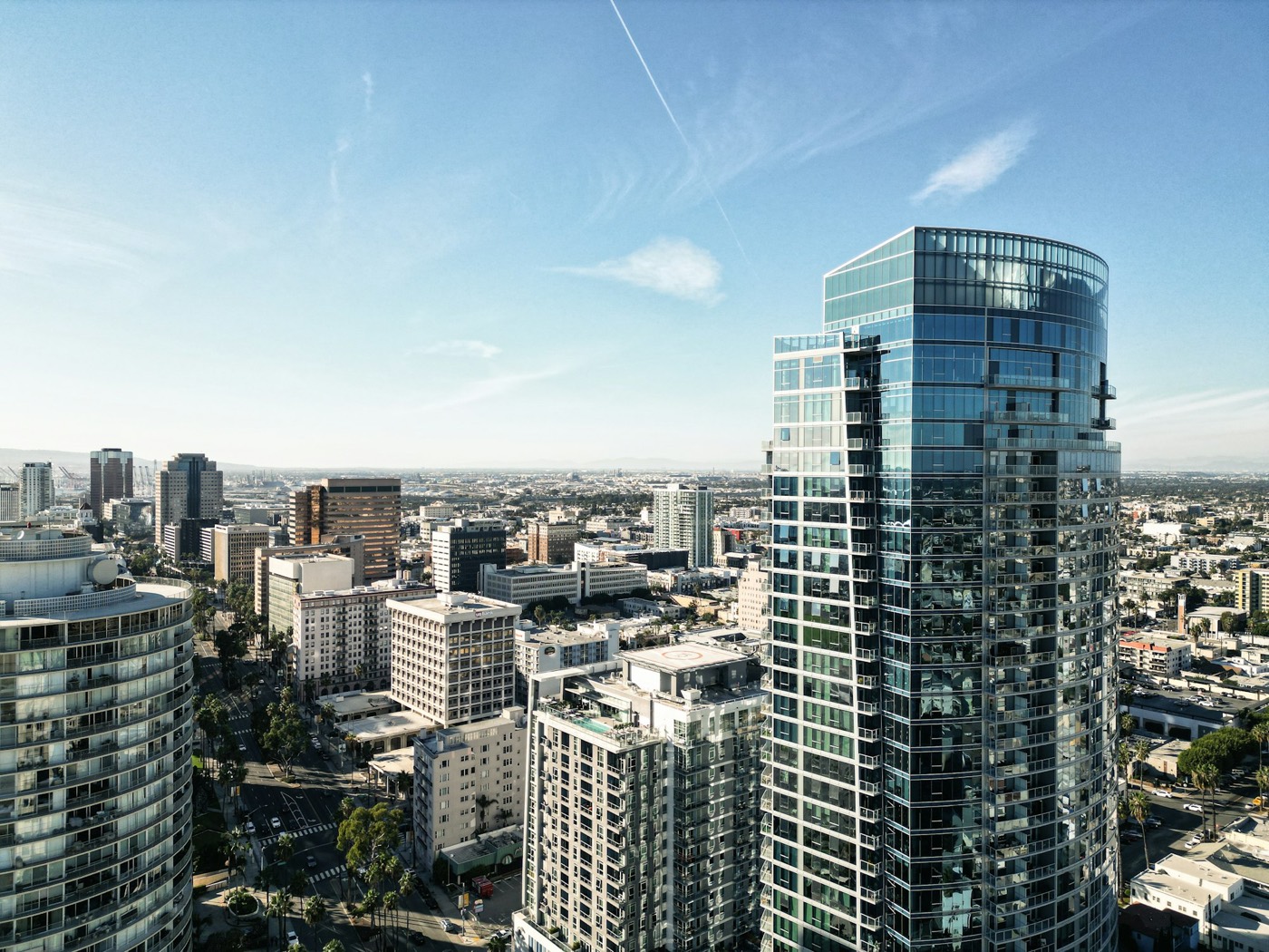 Downtown Long Beach towers seen from above on a clear day