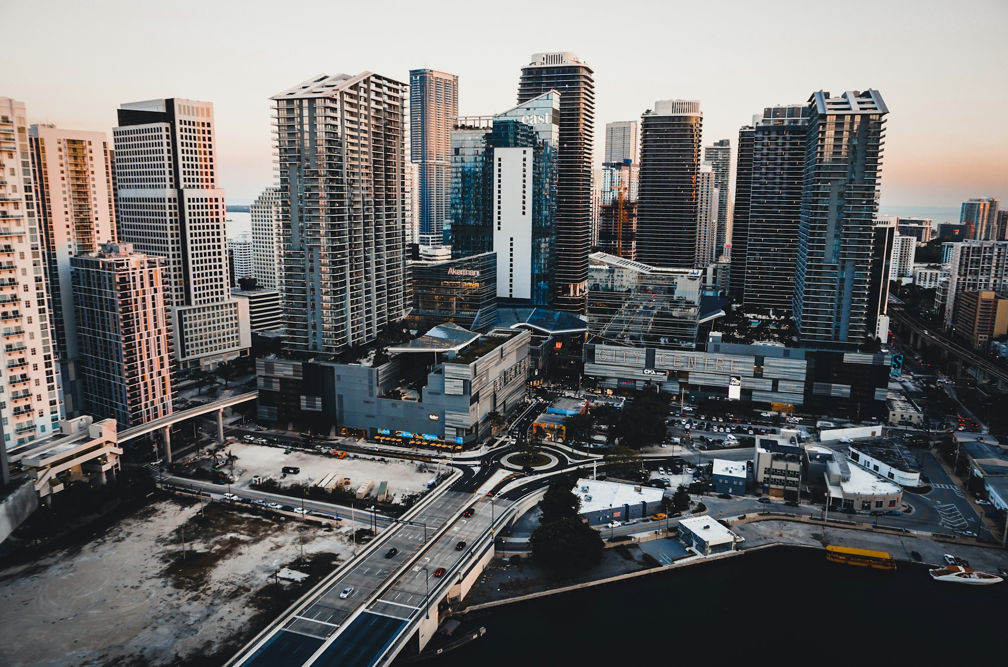 High-rise towers of Brickell in Miami at dusk