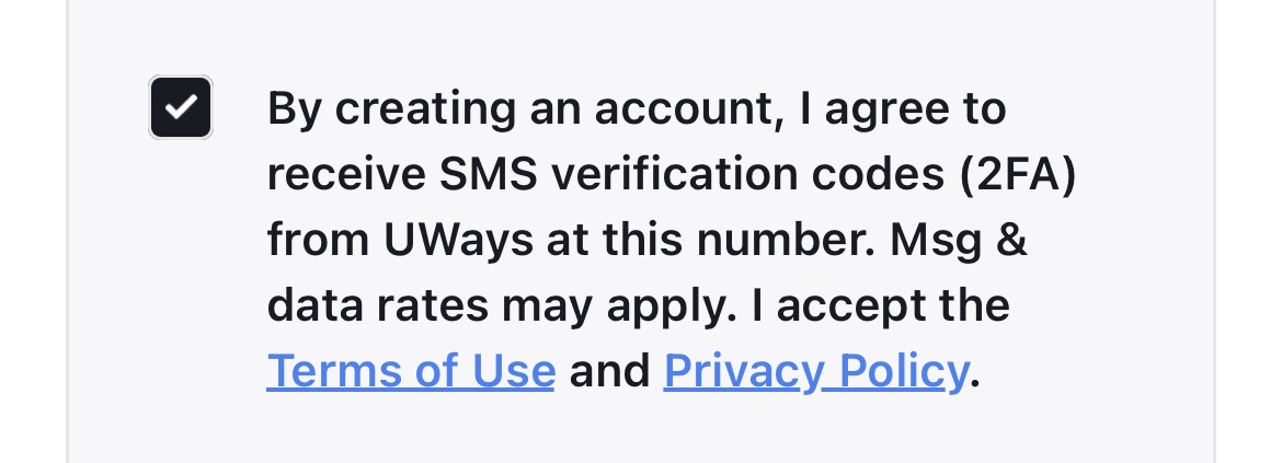 Consent checkbox and SMS disclosure close-up